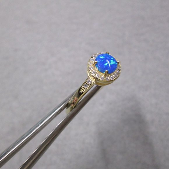 Brilliant Cut Blue OPAL 14kt.Gold over Sterling Ring>Dainty, Simulated Diamonds - Picture 4 of 5